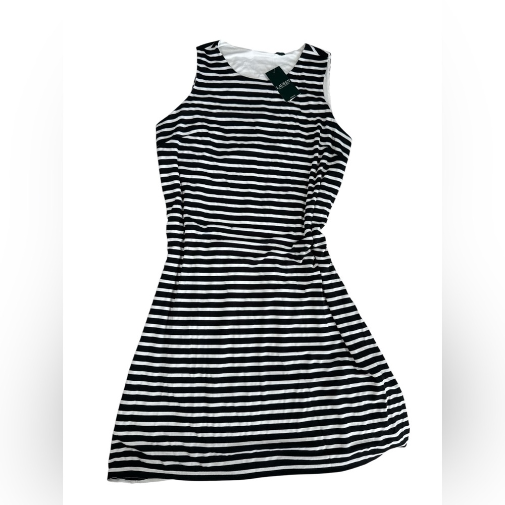 Lauren Ralph Lauren Striped Sleeveless Dress 2X Black White NWT A-Line Stretch